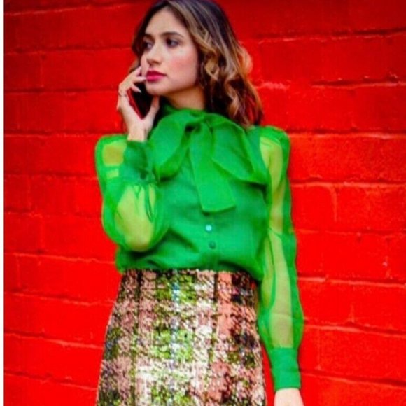 NWT ZARA Organza Blouse Top Semi-Sheer Green - Picture 13 of 16